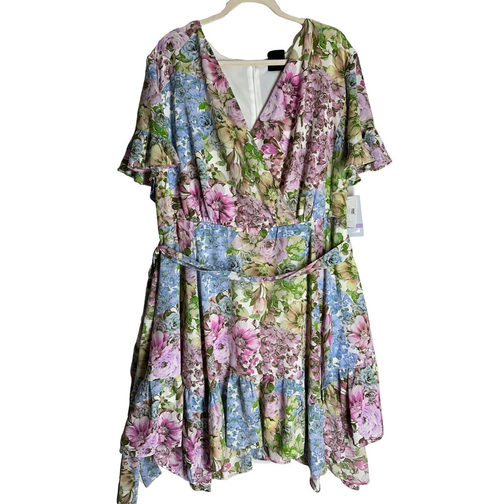 NWT Maison Tara Short Sleeve Tier Dress Size 22W Classy Multicolor Floral Ruffle